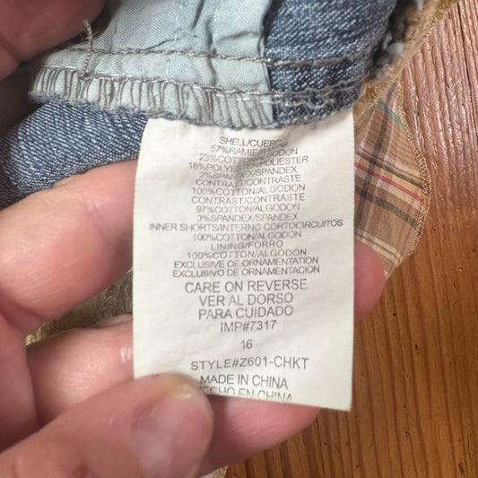 Jolt 90s jean tiered yellow plaid floral fabric shorts lined skort SIZE 16