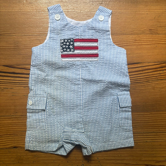 Good Lad blue white seersucker American flag baby overalls SIZE 3-6M