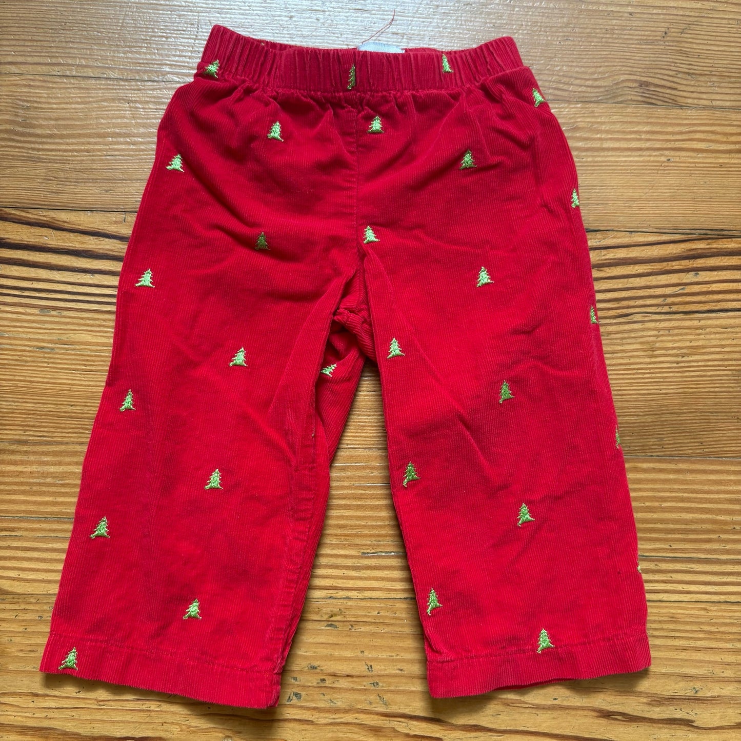 Mudpie red corduroy Christmas tree embroidery elastic waistband pants SIZE 9-12M