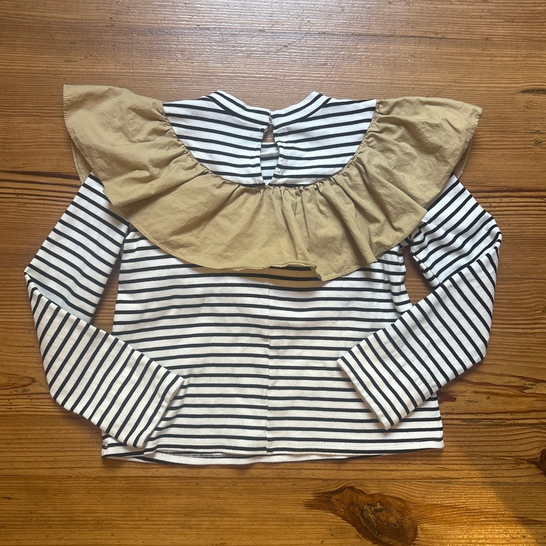 English Factory black and white striped beige ruffle long sleeve shirt SIZE S