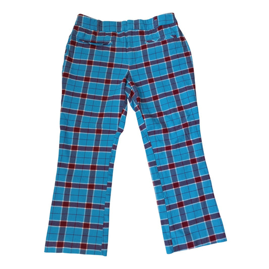 Anthropologie blue teal red plaid slim kick flare cropped trouser pants SIZE 10