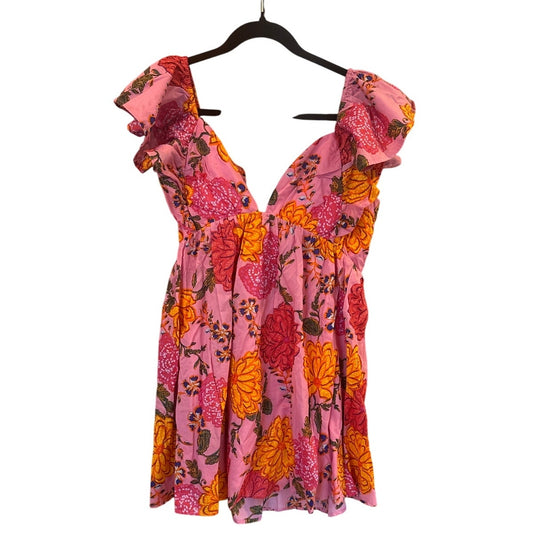 NWT Olivaceous pink floral ruffle oprn back fit flare mini dress SIZE L