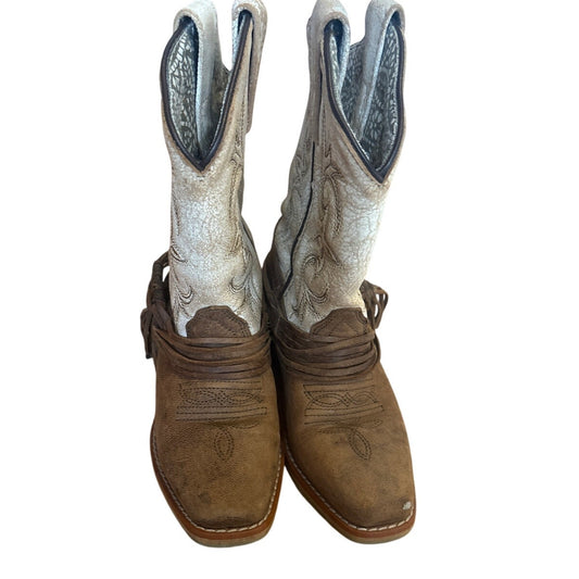 Dan Post Lil Myra brown leather beige western youth cowboy boots 13D