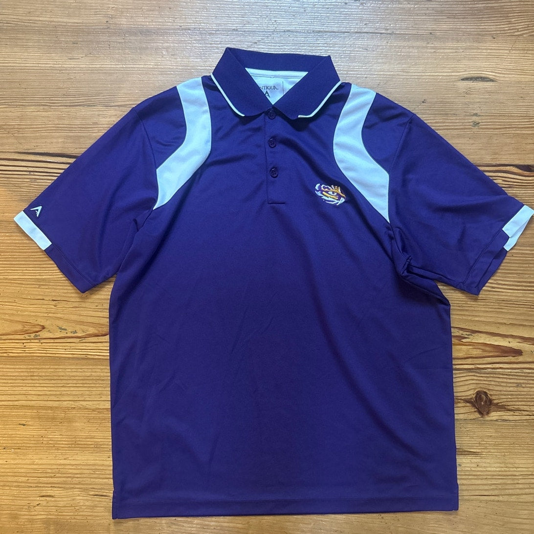 Antigua LSU Louisiana State University purple short sleeve polo shirt SIZE L