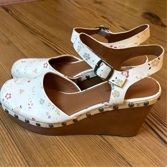 Lucky Brand Zazmini wedge floral pattern wood heel clog sandal SIZE 9.5