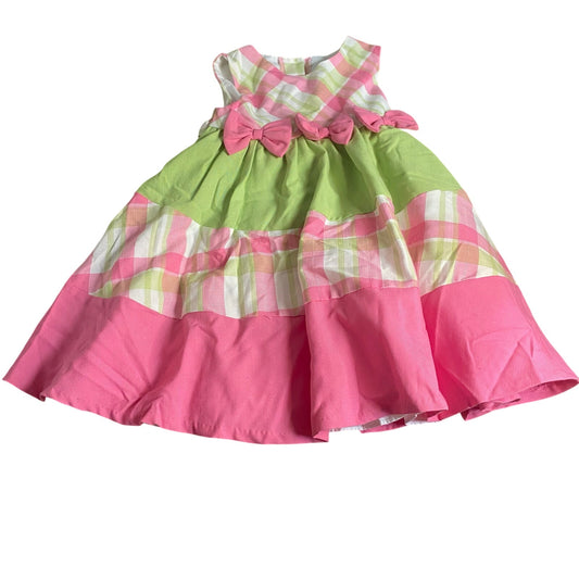 NWT Rare Editions pink green plaid bows tank fit flare formal dress SIZE 5