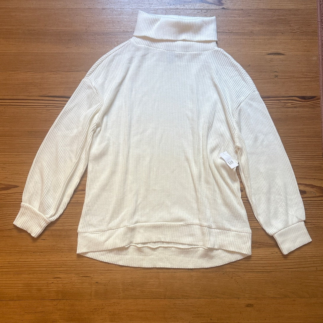 NWT Gap ivory long sleeve cowl neck waffle knit thermal pullover SIZE M