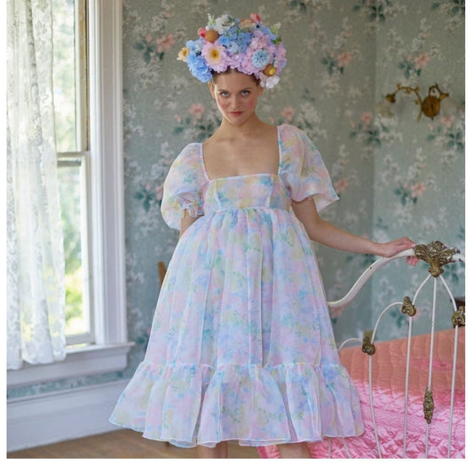 NWT Selkie The French Puff colorful pastel short sleeve tulle midi dress SIZE S