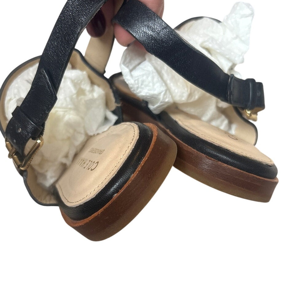 Cole Haan leather black leopard print calf hair slingback thong sandal SIZE 5