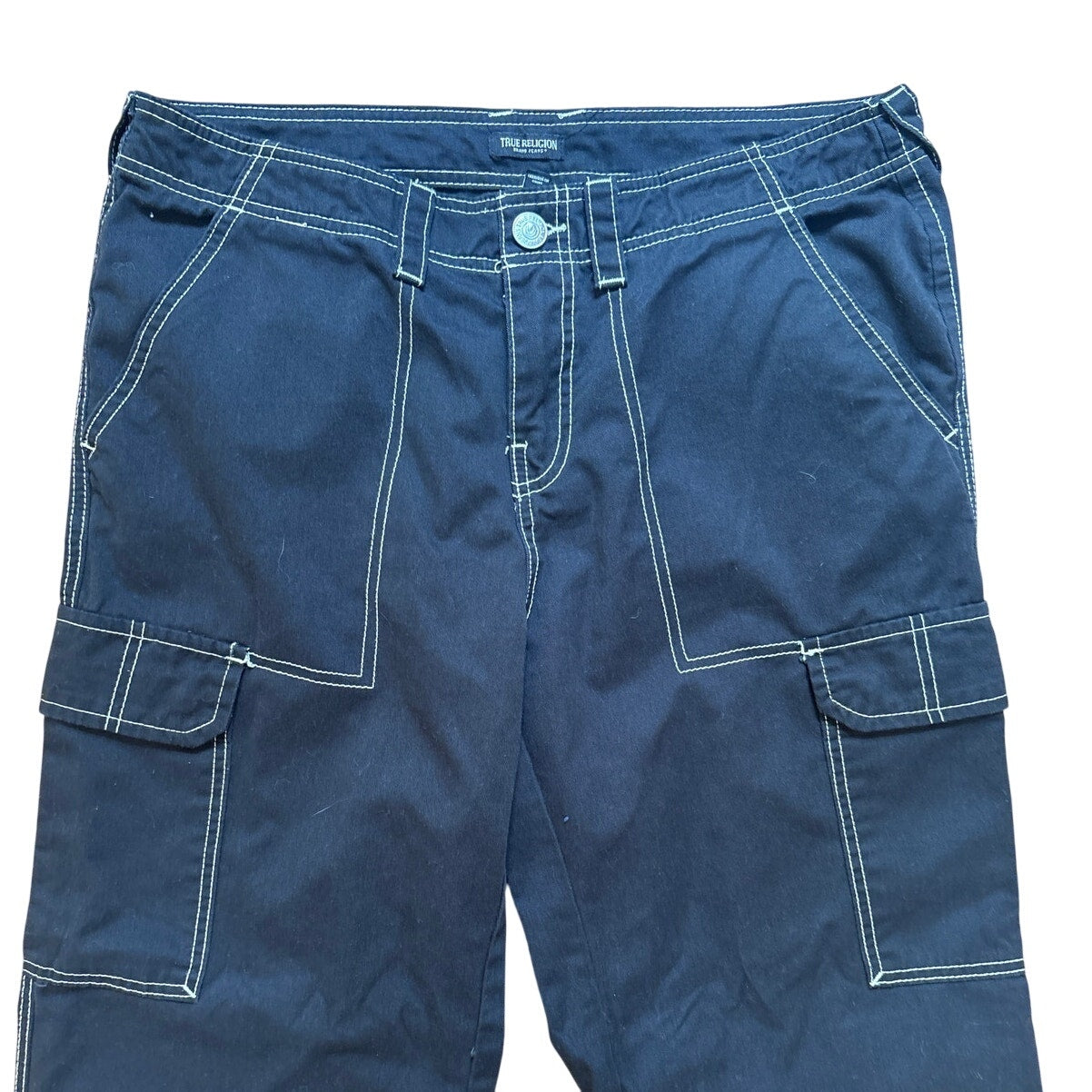 True Religion black baggy cargo white stitching mens jeans SIZE 31