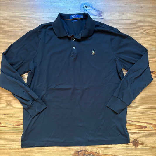 Polo Ralph Lauren black brown accents long sleeve polo shirt SIZE L