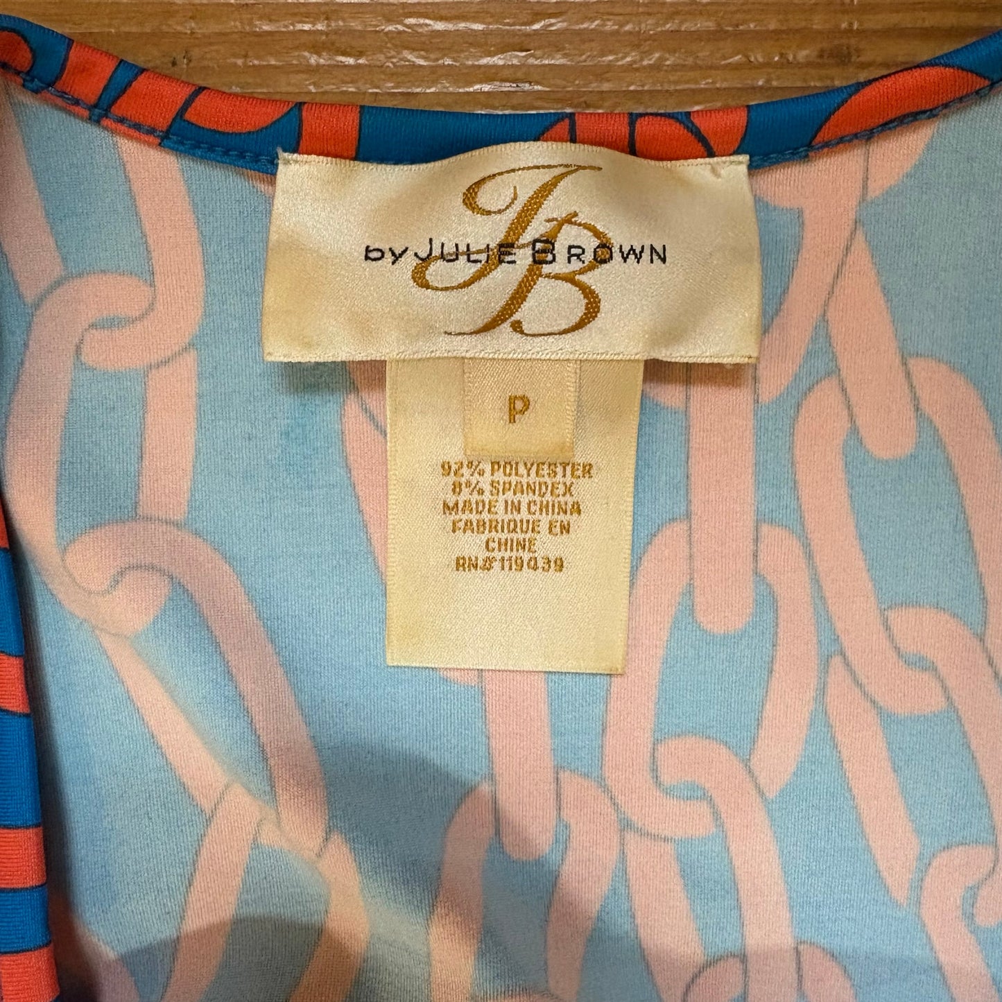 JB by Julie Brown blue orange chain link long sleeve midi wrap dress SIZE S