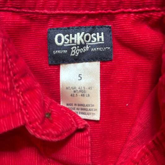 OshKosh B'gosh red corduroy long sleeve button up boys shirt SIZE 5
