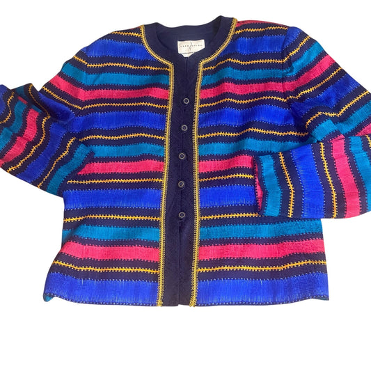 Adrianna Papell vintage silk blue pink stripped button blazer jacket SIZE 14