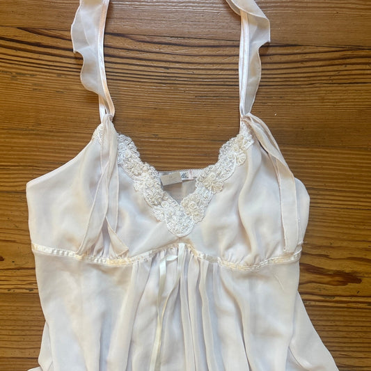 Linea Donatella light pink ruffle sleeve lace high low sheer slip dress SIZE M