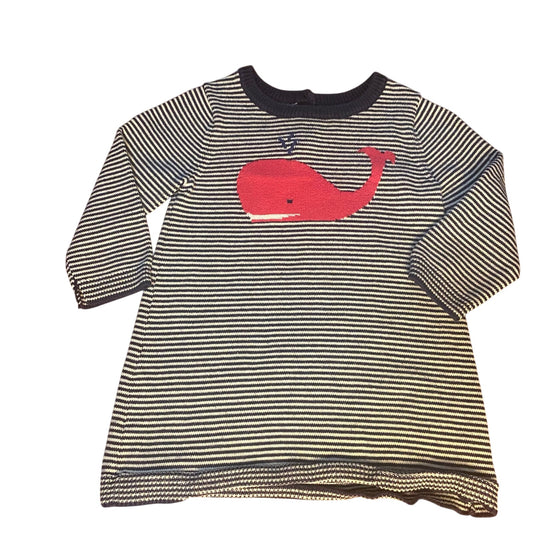 Gap blue white striped whale long sleeve knit dress SIZE 18-24M