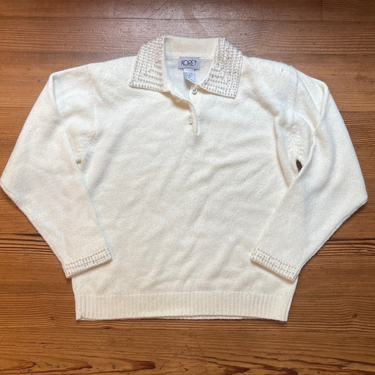 Koret classic vintage twee white jeweled elegant collar sweater SIZE M
