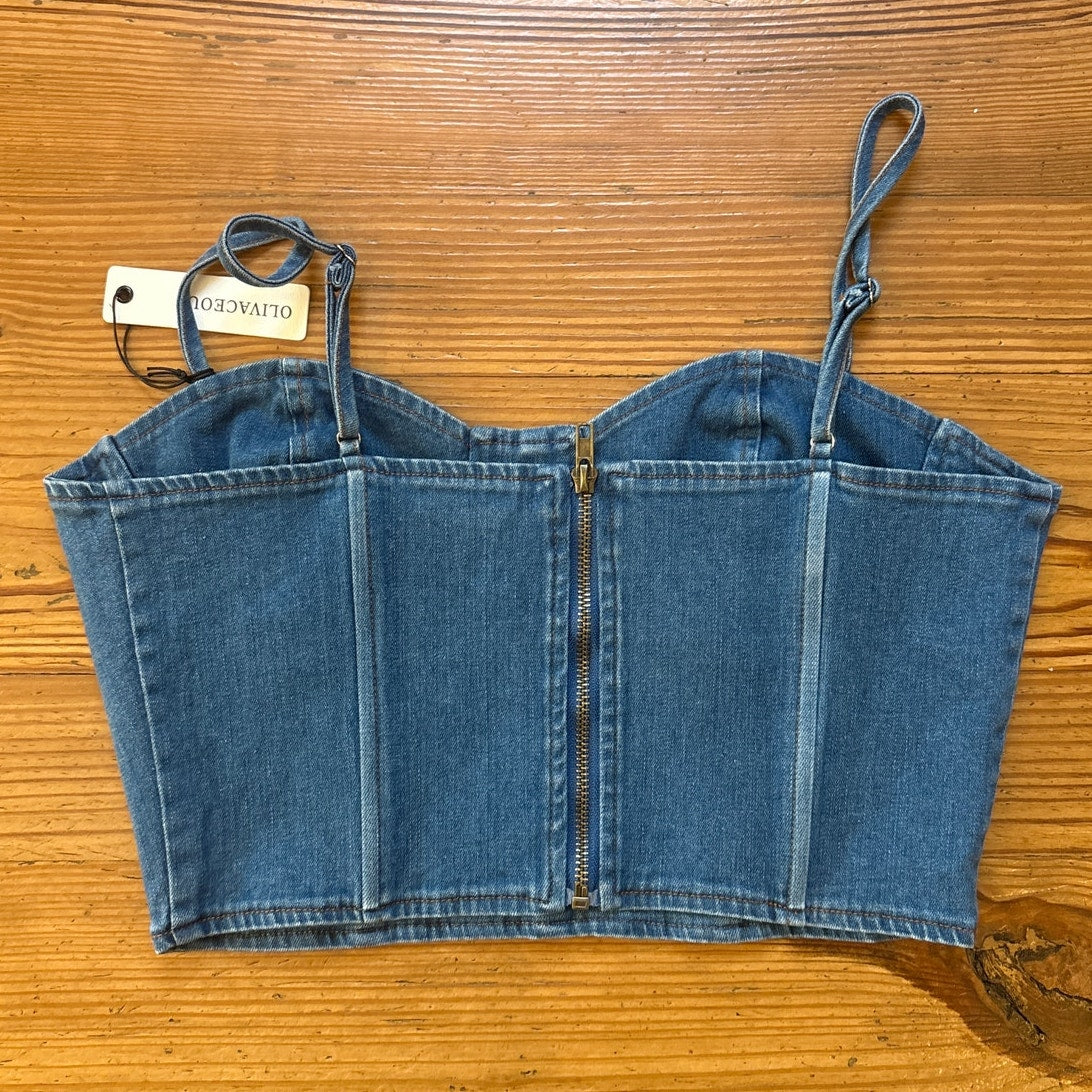 NWT Olivaceous medium wash denim corset top SIZE L