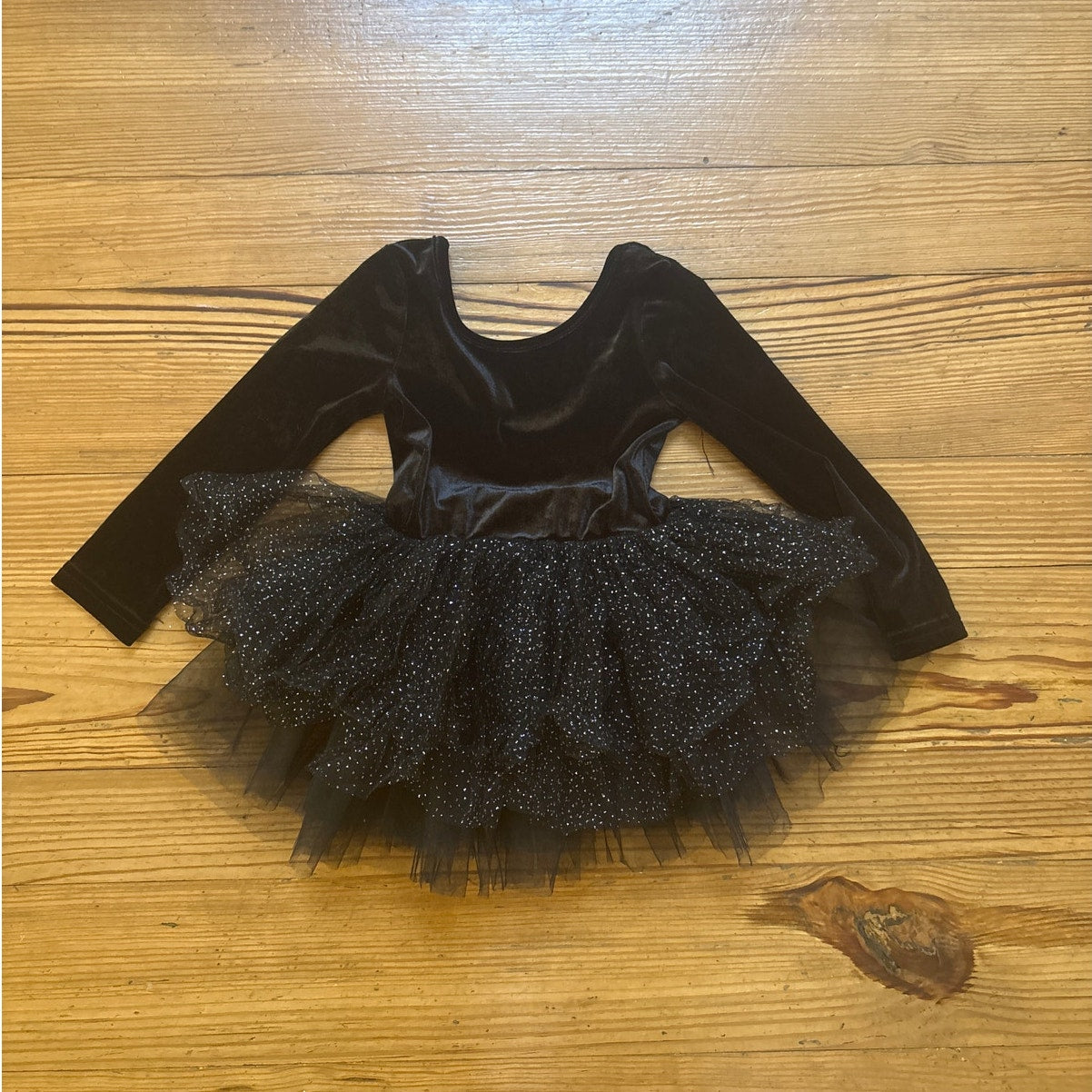 Ollie Jay black velvet long sleeve tutu dance one piece SIZE 2