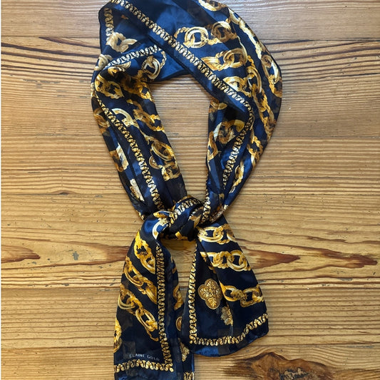 Dark navy blue gold chain equestrian scarf