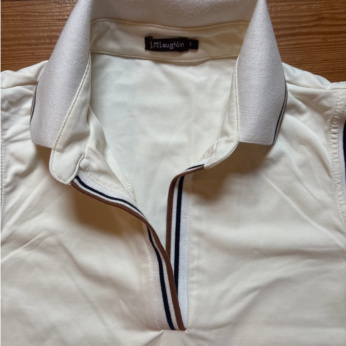 J. McLaughlin ivory brown trim athletic polo womens tank SIZE M