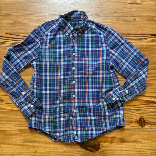 Ralph Lauren blue plaid long sleeve button front boys dress shirt SIZE S