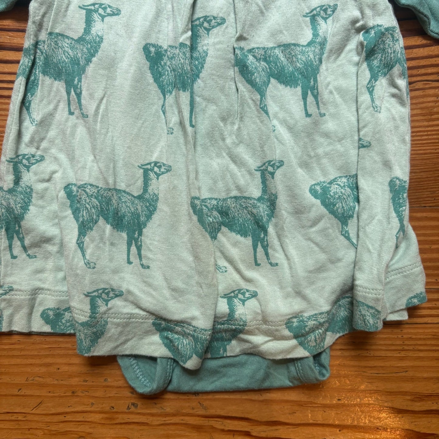 Kate Quinn bamboo light blue green llama long sleeve bodysuit dress SIZE 3-6M