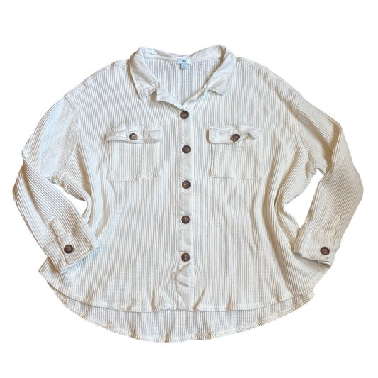 Dip cream waffle knit button down long sleeve shirt SIZE 3X