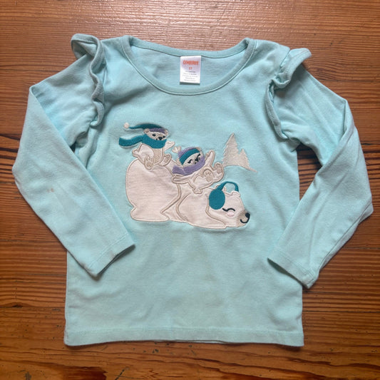 Gymboree light blue polar bears snow long sleeve ruffle shoulder shirt SIZE 3T