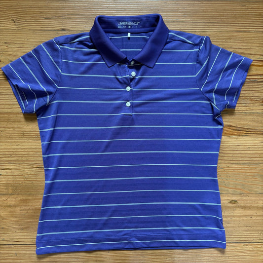 Nike Dri Fit purple striped short sleeve womens polo shirt SIZE M