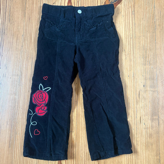 Healthtex retro black corduroy rose embroidered ruffle accent pants SIZE 4T