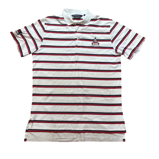 Polo Golf white blue red striped US Open 11' short sleeve polo shirt SIZE L