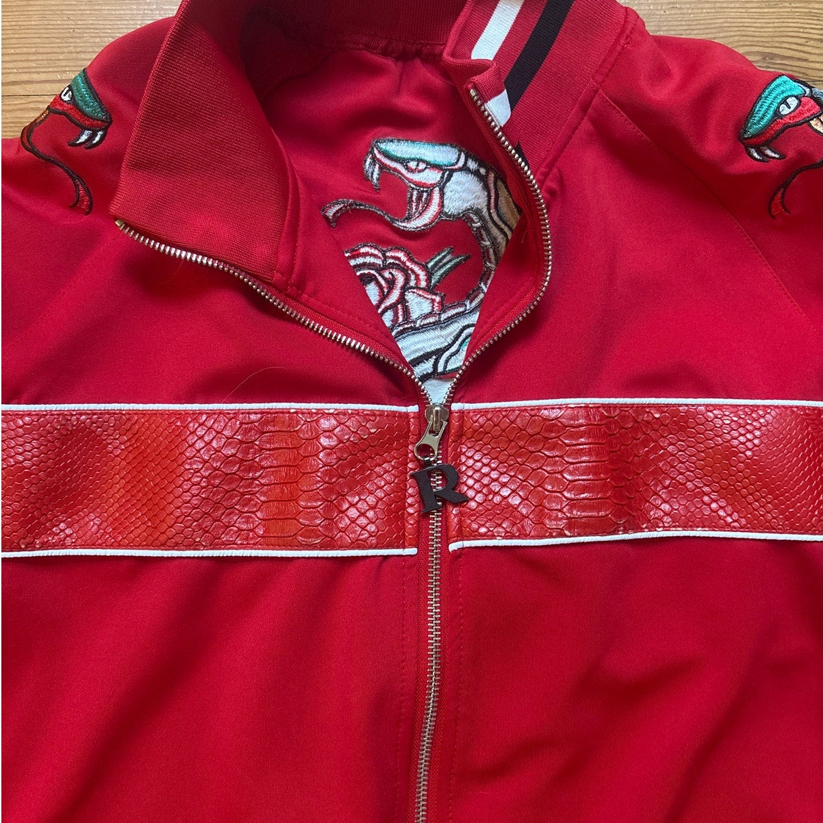 Reason Clothing Viper Track jacket red snake embroidered cobra skin rose SIZE XL