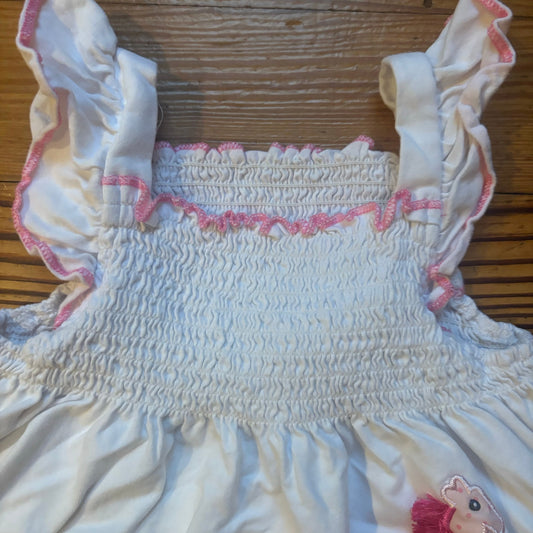 White ruffle tank pastel animal embroidered smocked shirt SIZE 3T