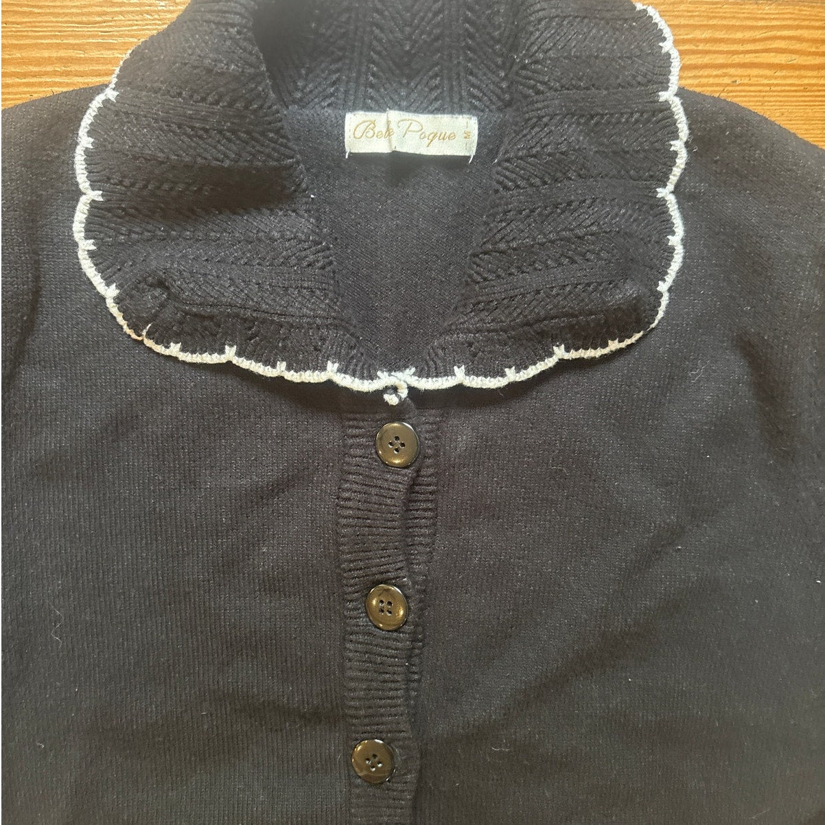 Belle Pogue black twee button lace accent cardigan sweater SIZE M