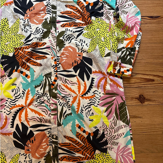 Truth NYC colorful tropical print button down adjustable sleeve blouse SIZE 1X