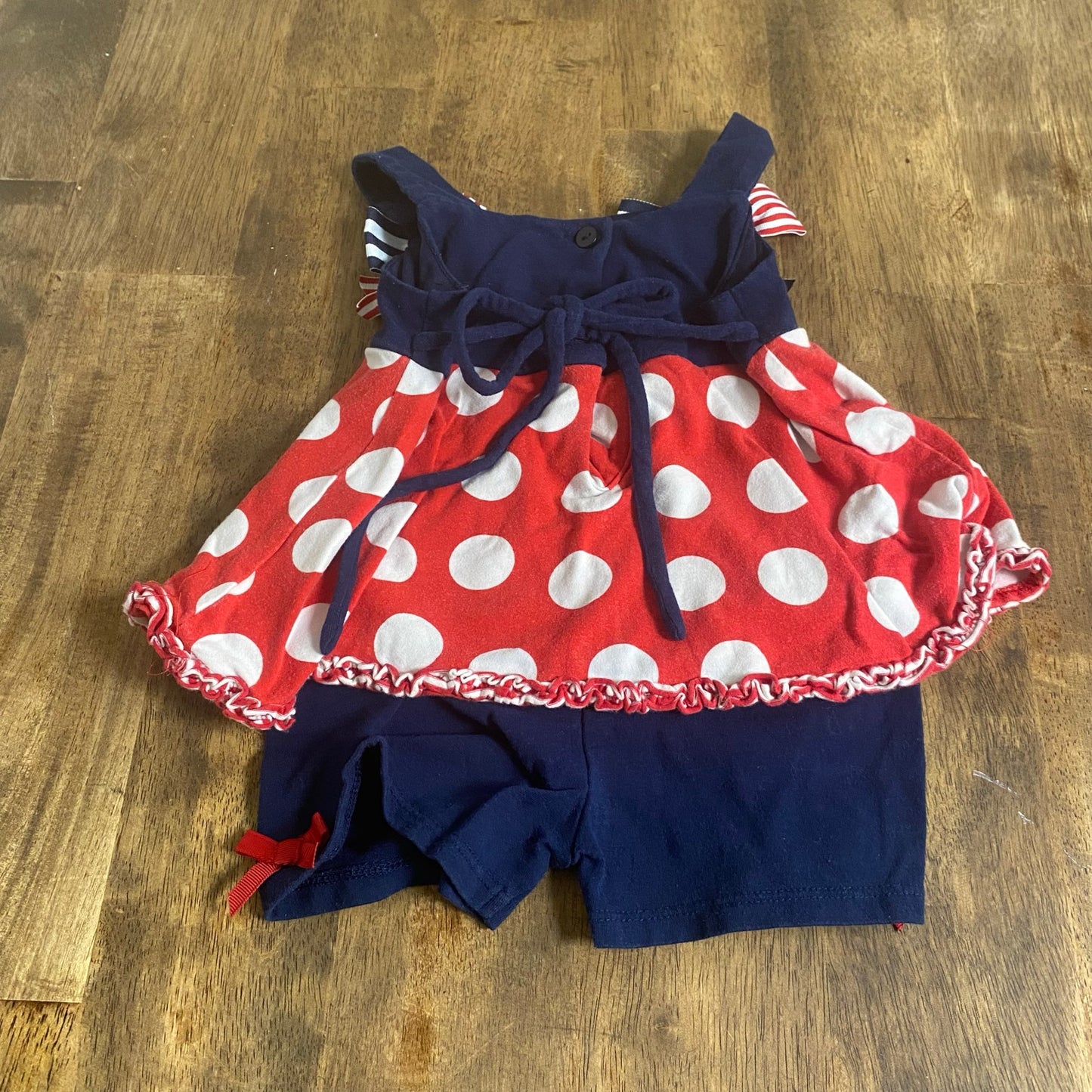Rare Editions blue red polka dot USA America tank snorts romper SIZE 18M