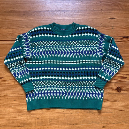 Chaps Fair Isle green blue knit pullover crew womens sweater SIZE 1X