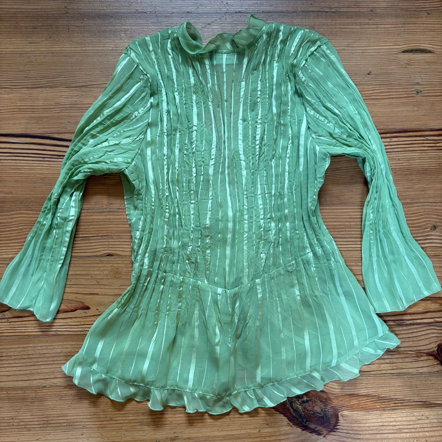 Elementz green sheer ruffle y2k tie front blouse top SIZE L