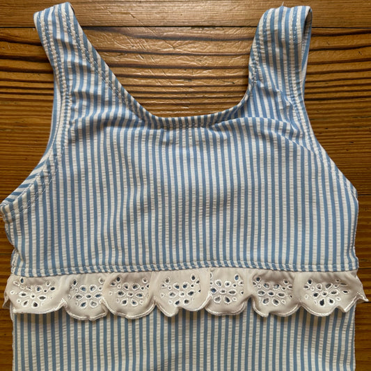 Crown & Ivy blue white striped lace scalloped accents one piece swimsuit SIZE 5