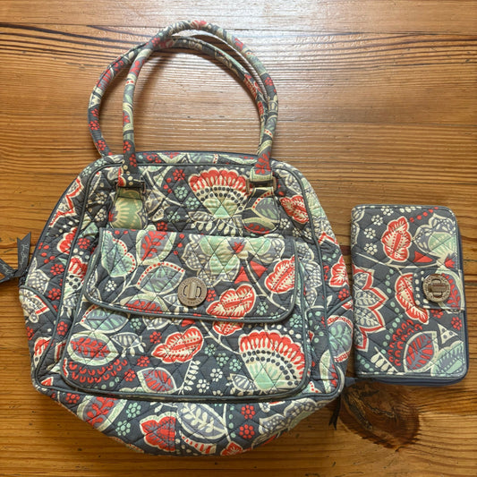 Vera Bradley gray pink floral paisley shoulder bag wallet set