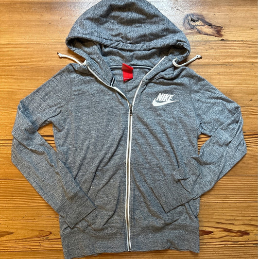 Nike y2k gray full zip hooded white logo light womens sweater SIZE L
