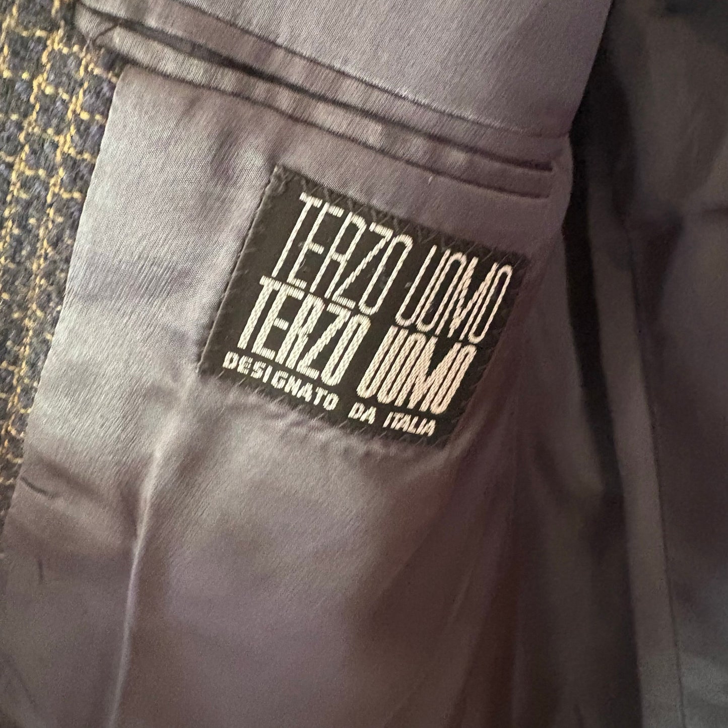 Terzo Uomo vintage dark blue brown tweed mens double button sport coat SIZE 42R