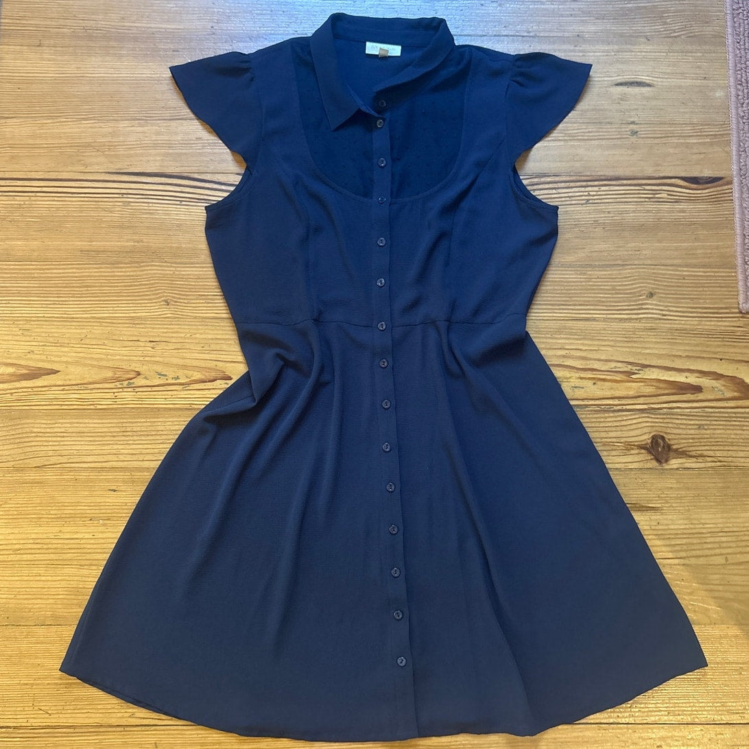 ModCloth dark blue button front flutter cap sleeve sheer accent dress SIZE XL