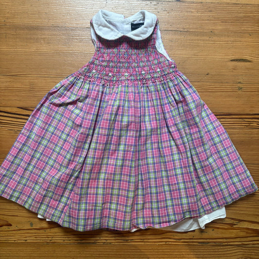 Ralph Lauren pink plaid sleeveless collar smocked girls dress SIZE 2T