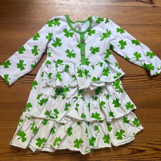 Shamrock white green St Patricks tiered ruffle long sleeve top SIZE 7