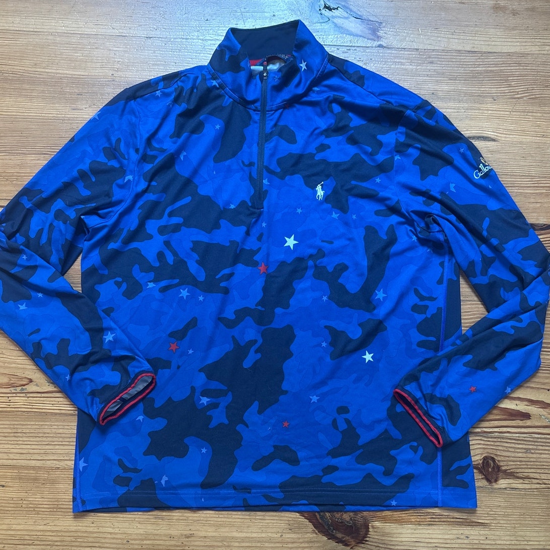 Polo Ralph Lauren Golf blue camo quarter zip polyester long sleeve shirt SIZE XL