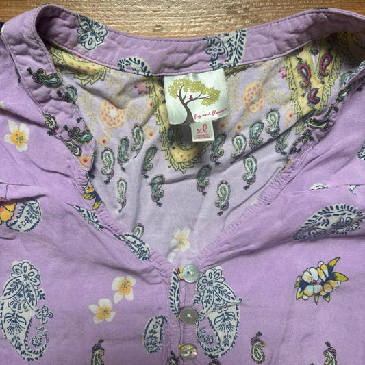 Fig and Flower purple yellow floral quarter sleeve tunic shirt SIZE XL
