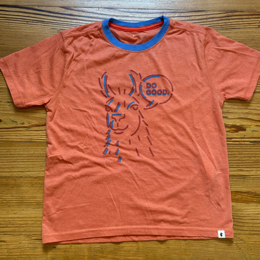Cotopaxi orange llama Do Good graphic short sleeve unisex kids shirt SIZE M