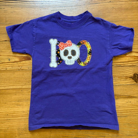 Hanes handmade purple BOO skeleton embroidered short sleeve shirt SIZE S